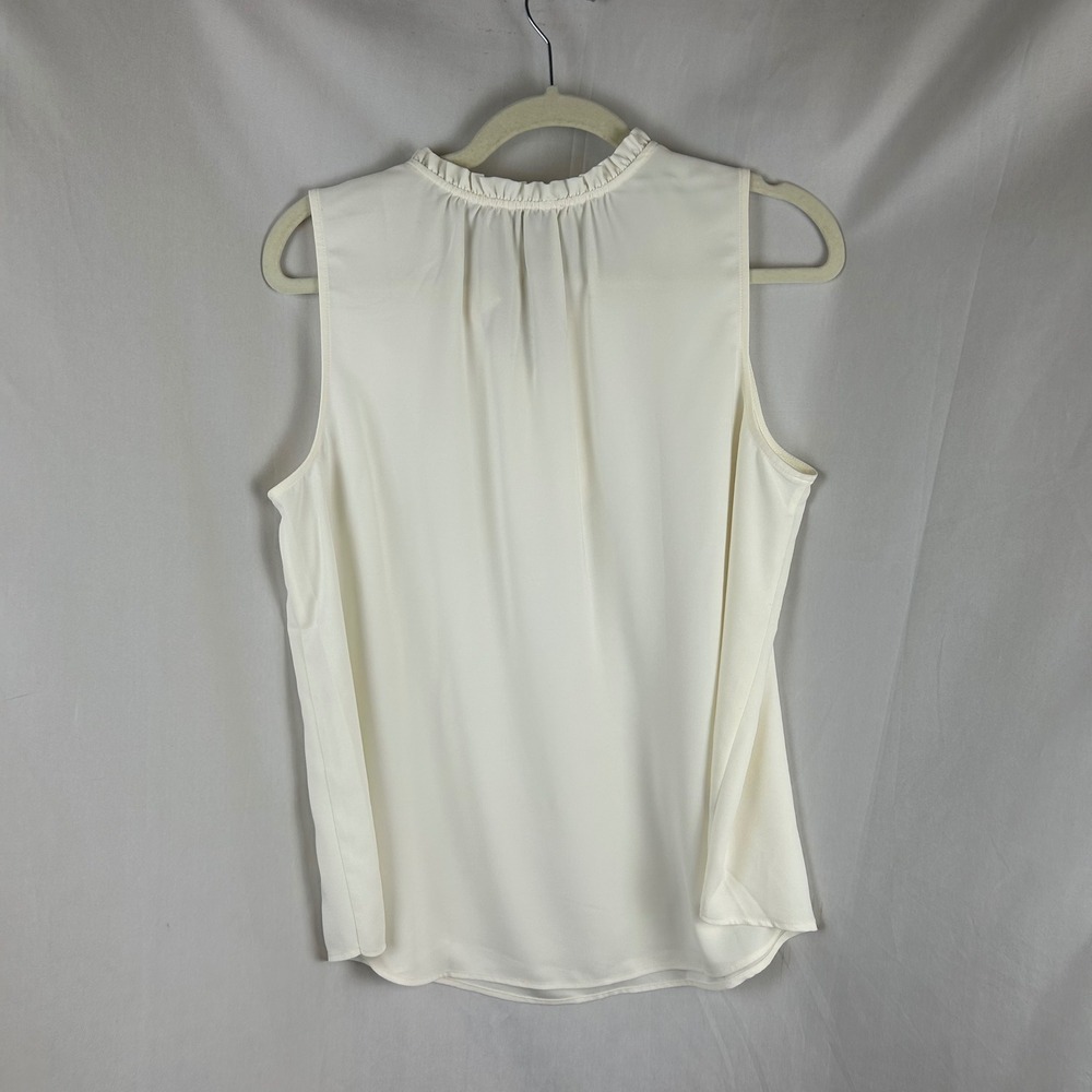 Loft Outlet Women Cream Ruffle Neck Sleeveless Blouse LP White Button Front - Picture 5 of 7